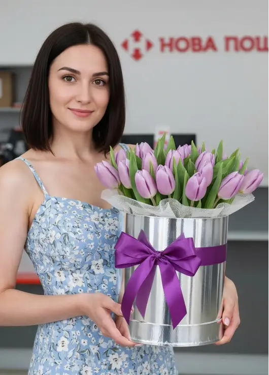 25 бузкових тюльпанів у коробці (імпорт, Нідерланди)