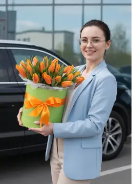25 помаранчевих тюльпанів у коробці (імпорт, Нідерланди)