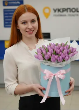 51 бузкових тюльпанів у коробці (імпорт, Нідерланди)