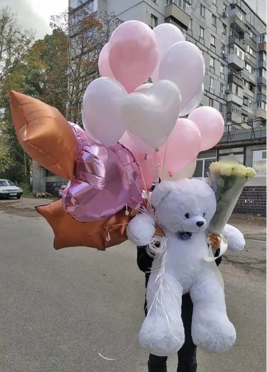 Набір для Коханої: ведмедик 1 м, троянди, шари