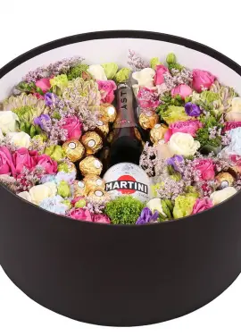 Квітковий бокс "Wine & flowers"