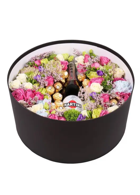 Квітковий бокс "Wine & flowers"