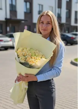 Букет із 25 ніжних троянд «Peach Avalanche»