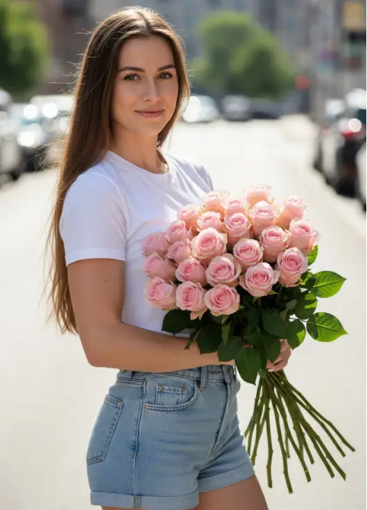 Букет із 25 рожевих троянд «Jumilia»
