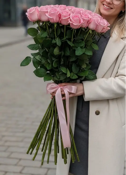 Букет із 45 високих рожевих троянд «Be Sweet»