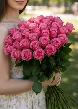 Букет із 45 рожевих троянд «Miss Piggy»
