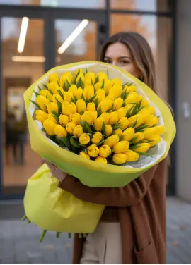 Букет із 101 жовтих тюльпанів (імпорт, Нідерланди)