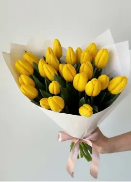 Букет із 25 жовтих тюльпанів (імпорт, Нідерланди)