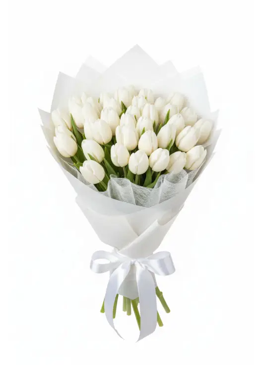 Букет із 45 білих тюльпанів (імпорт, Нідерланди)