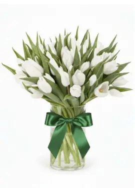 Букет із 51 білих тюльпанів (імпорт, Нідерланди)