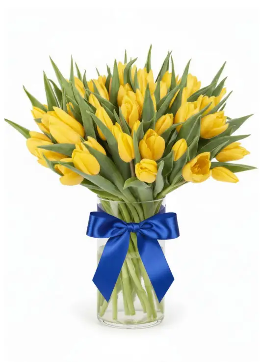 Букет із 51 жовтих тюльпанів (імпорт, Нідерланди)