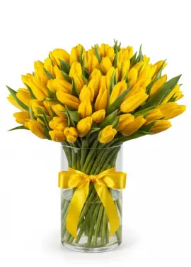 Букет із 75 жовтих тюльпанів (імпорт, Нідерланди)