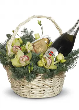 Новорічний кошик з орхідеями та Asti Martini