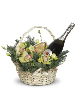 Новорічний кошик з орхідеями та Asti Martini