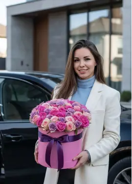 Преміальна коробка троянд 51 ніжних відтінків