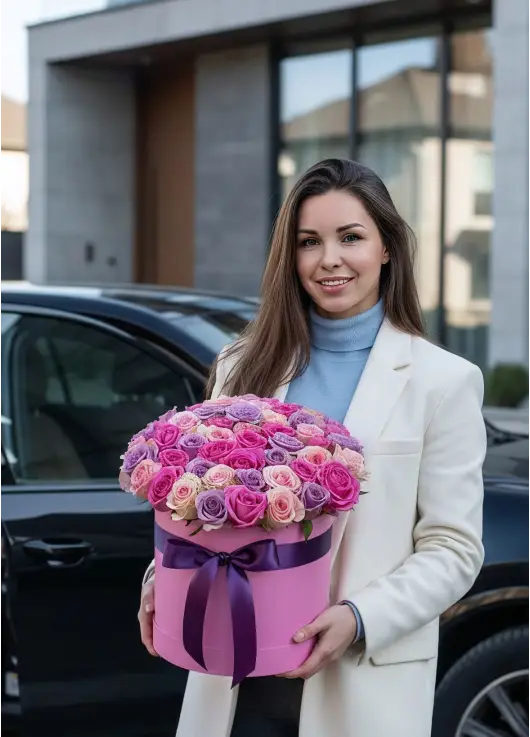 Преміальна коробка троянд 51 ніжних відтінків